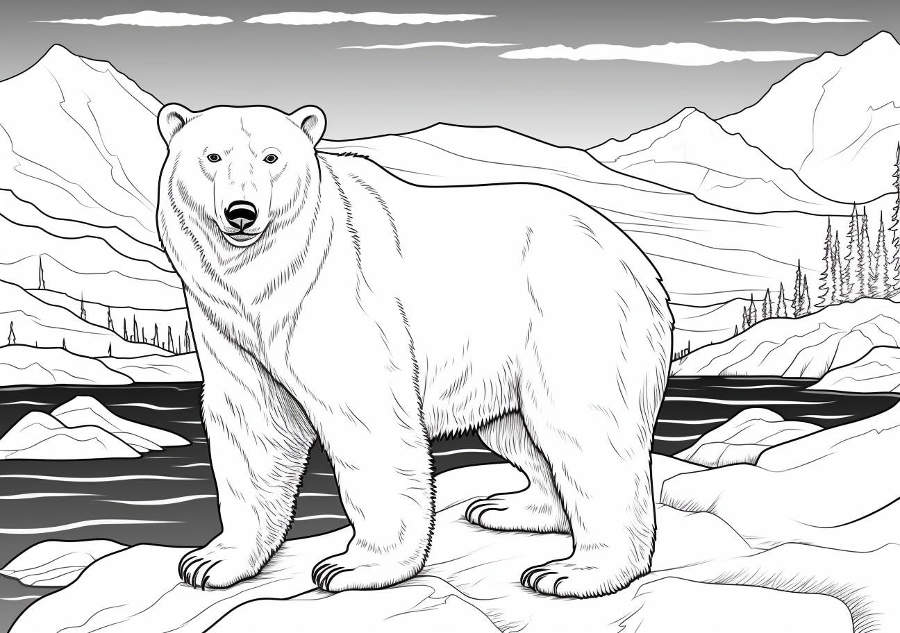 Polar Bear Coloring Pages, Polar bear near glaciers