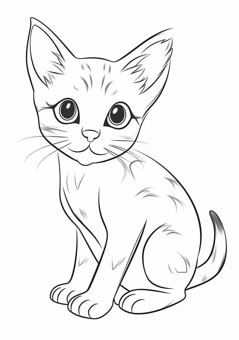 Kitten Coloring Pages, cute kitty seatting