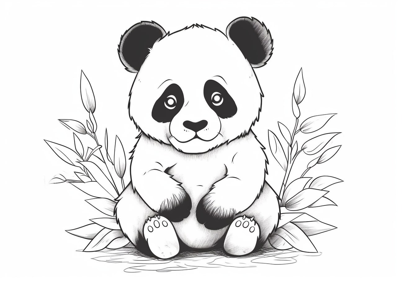 Panda Coloring Pages, Baby panda in grass