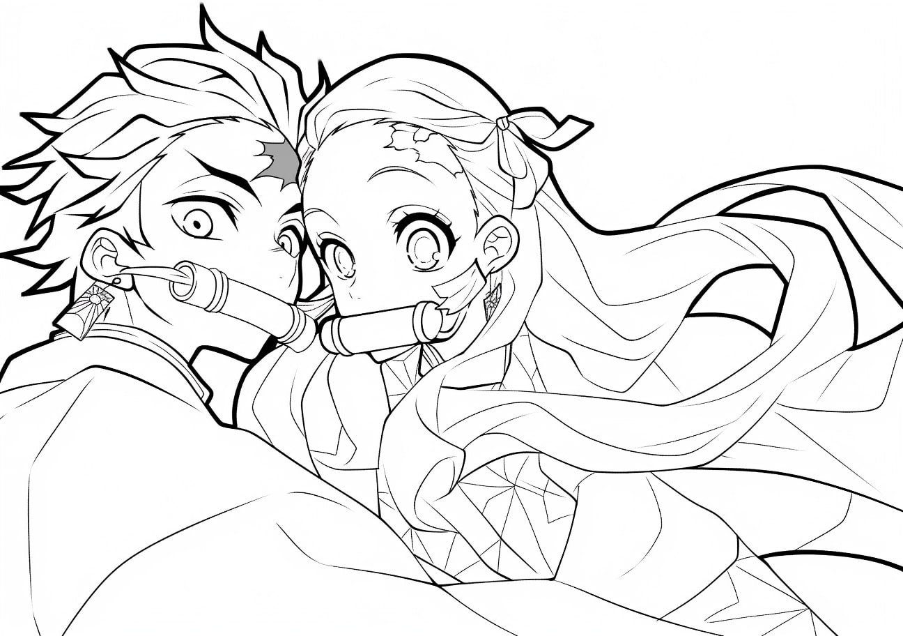 Tanjiro Kamado Coloring Pages, Tanjiro Kamado and Nezuko