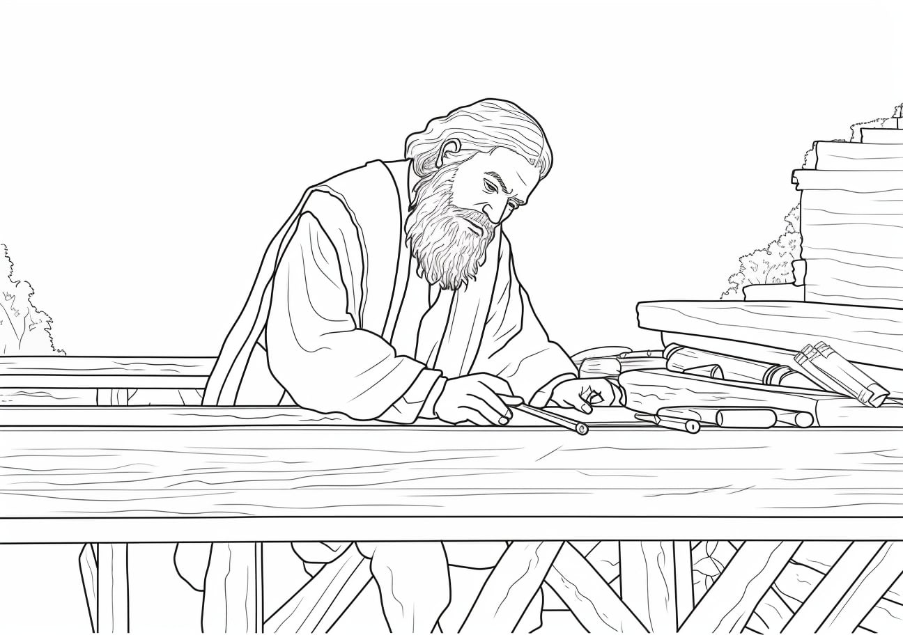 Noah's Ark Coloring Pages, Noah building the ark