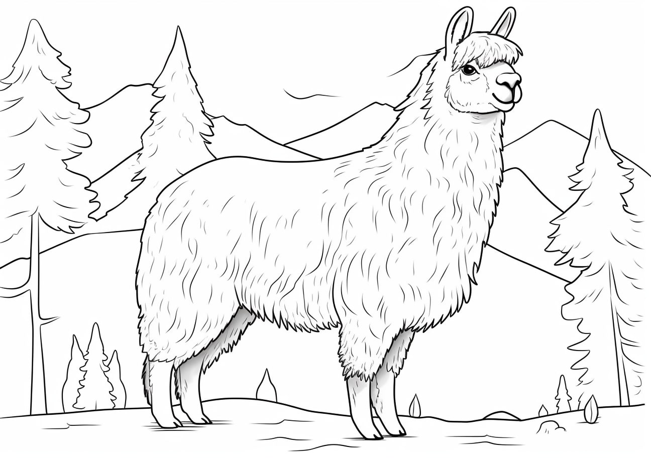 The Lama Coloring Pages, Llama on mountains