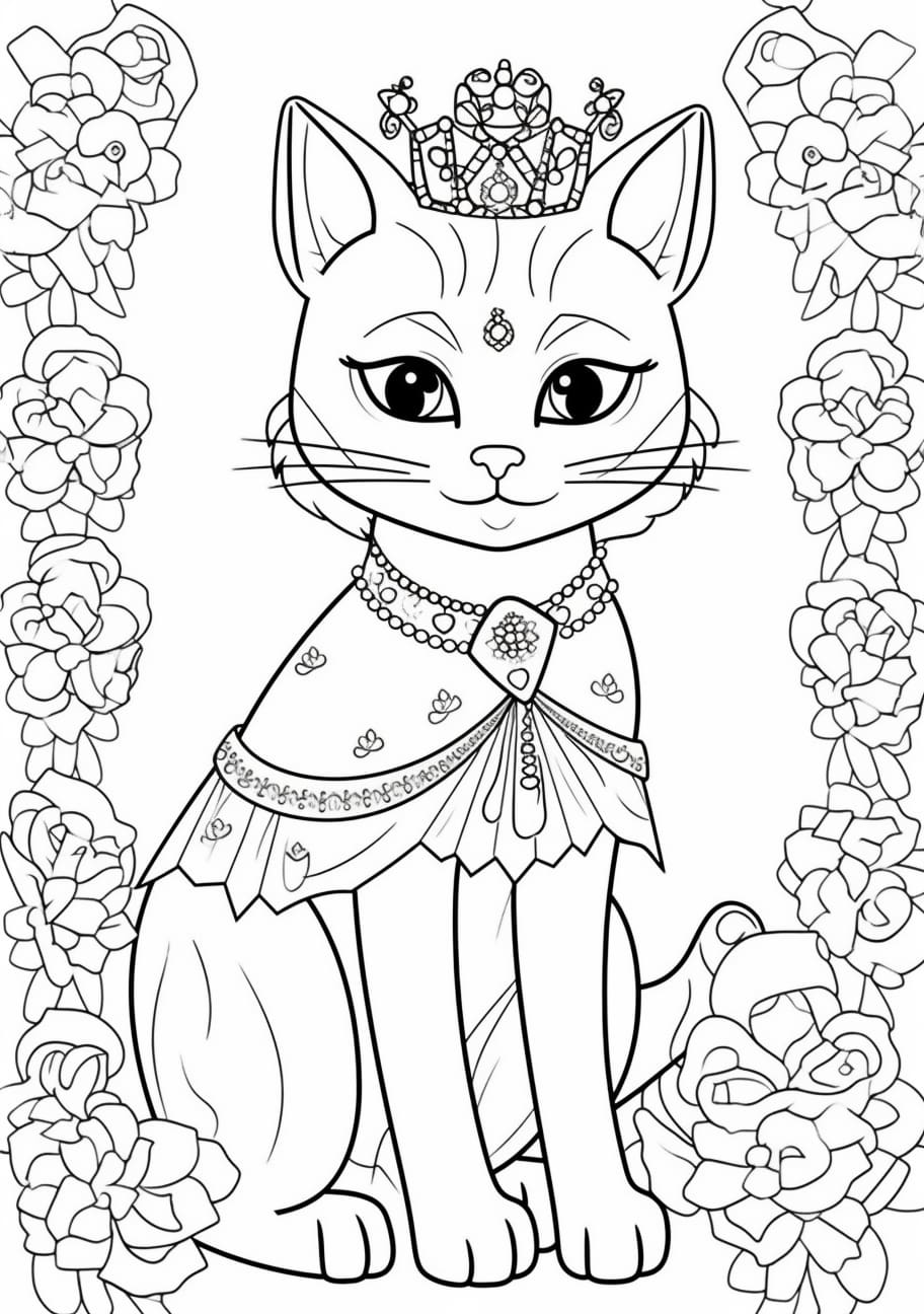 Cute Cat Coloring Pages, Cute princess cat