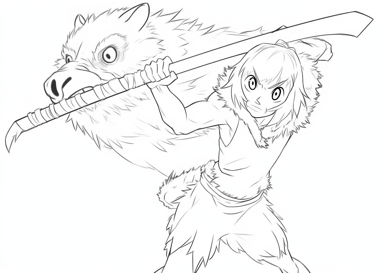 Inosuke Hashibira Coloring Pages, Inosuke Hashibira