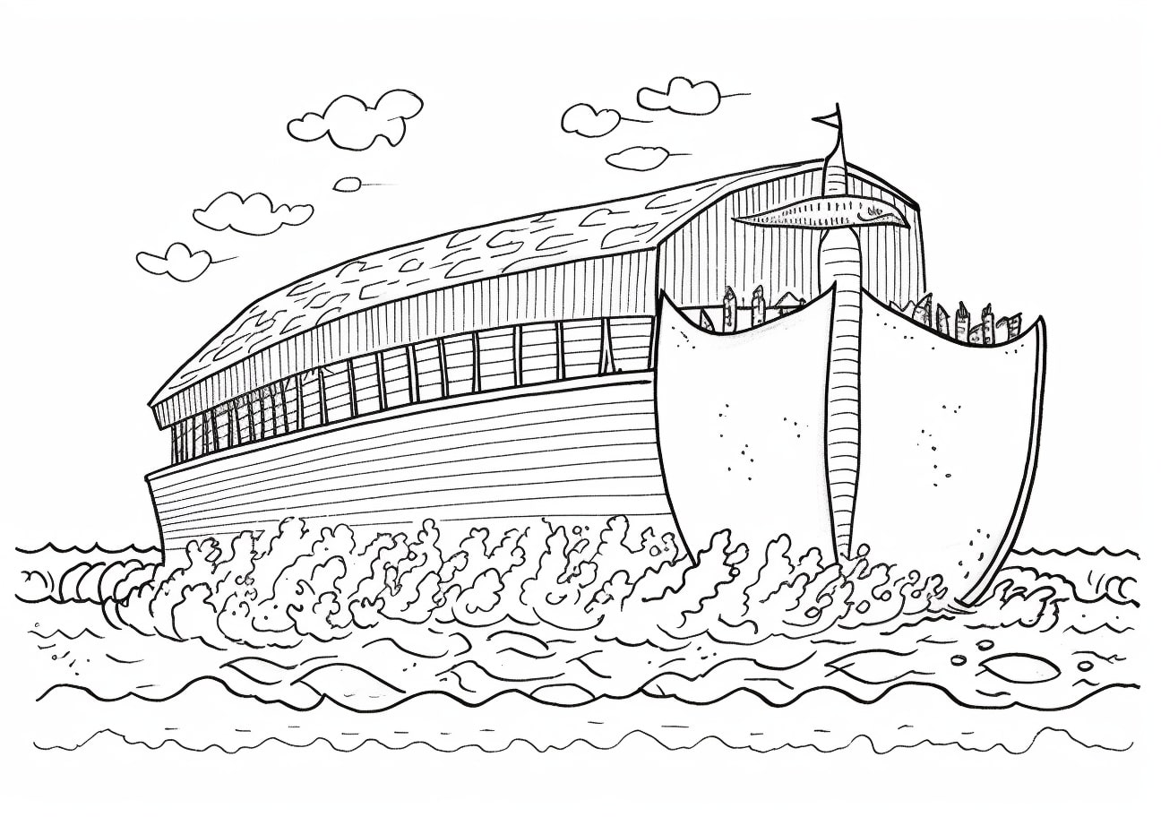 Noah's Ark Coloring Pages, Noahs Ark Floating Waves