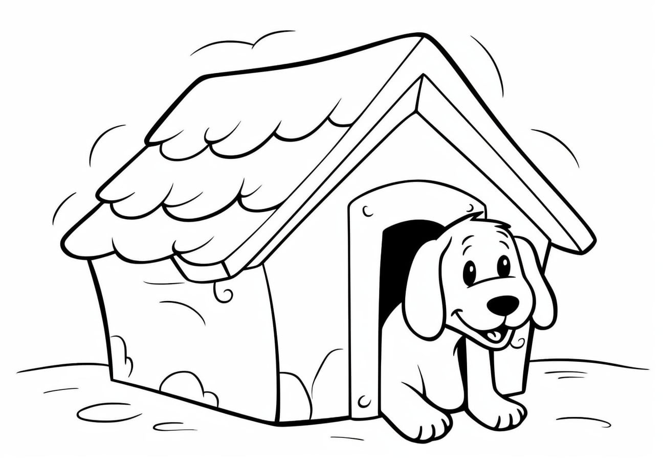 Dog Coloring Pages, dog house and puppy