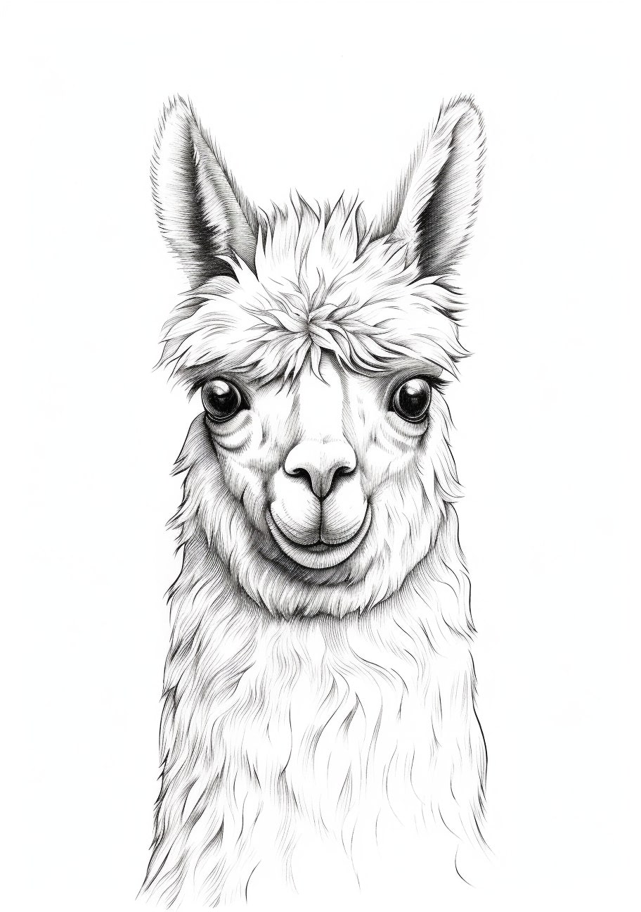 The Lama Coloring Pages, Realistic face llama