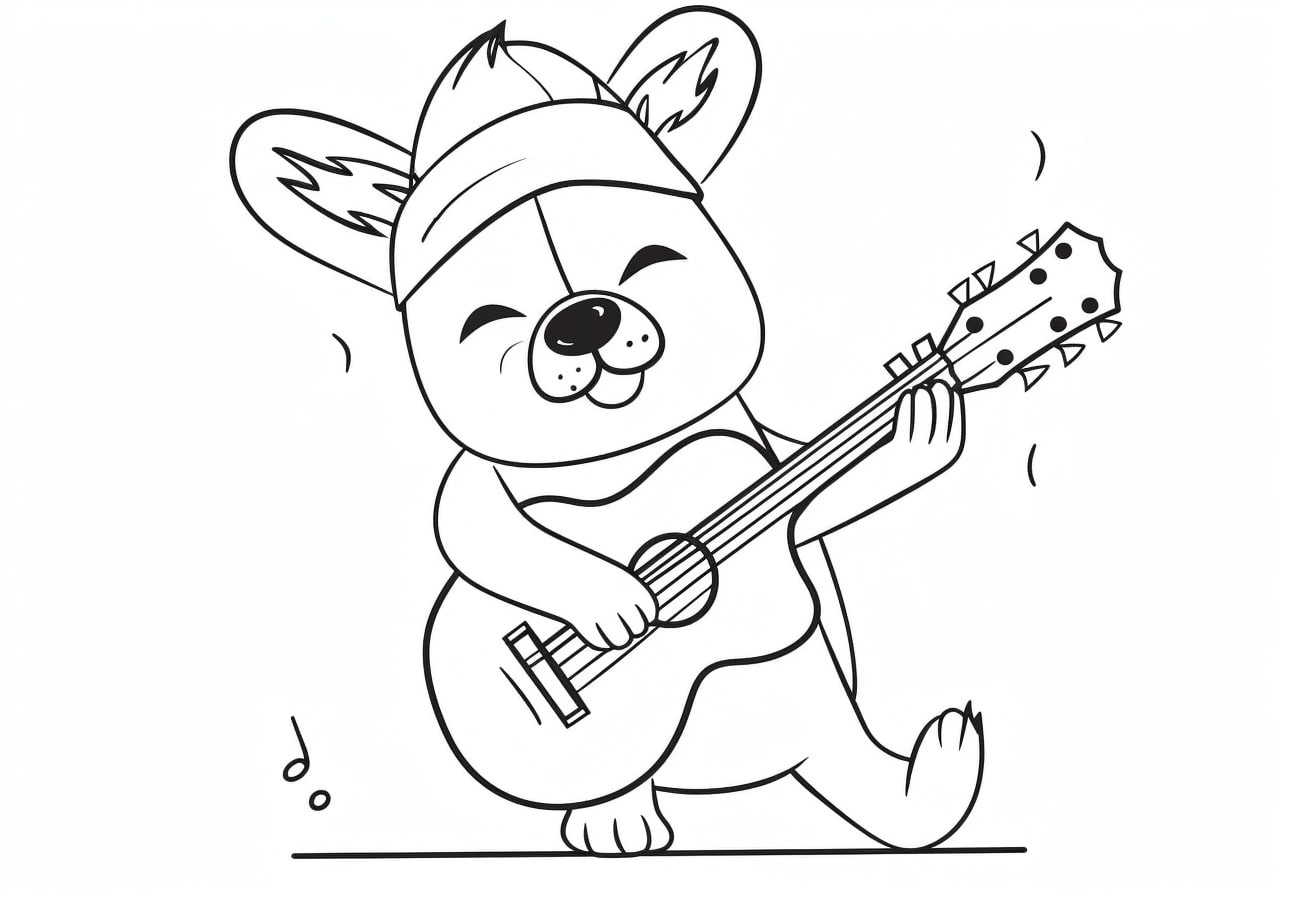 Cute dog Coloring Pages, Funny dog plays the guitar