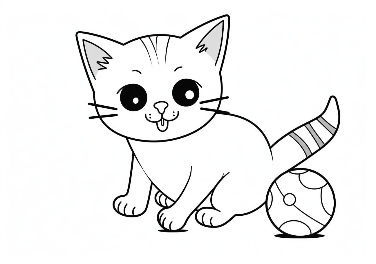 Kitten Coloring Pages, kitty playing with a ball