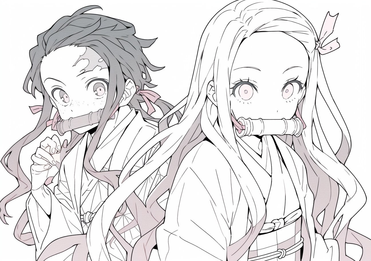 Nezuko Kamado Coloring Pages, Nezuko and Tanjiro