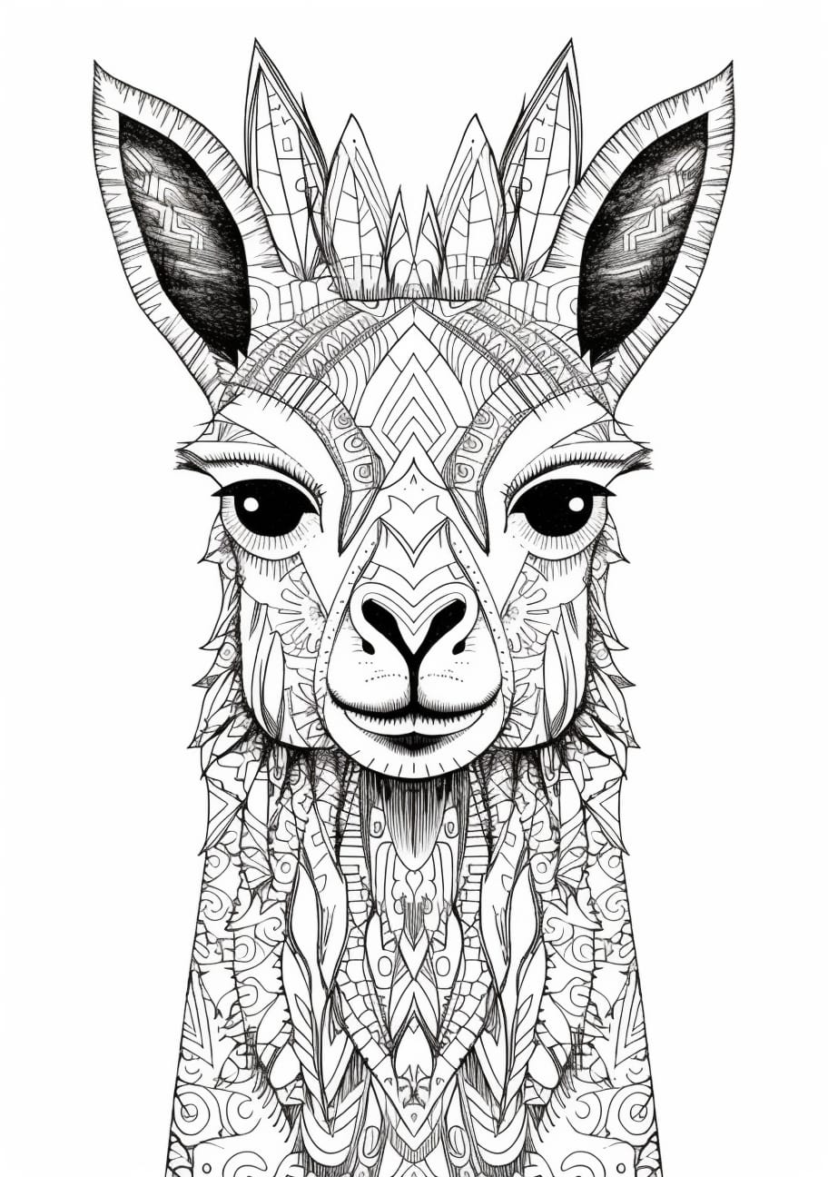 The Lama Coloring Pages, Face llama mandala