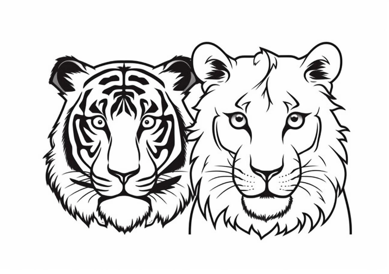 Jungle animals Coloring Pages, Lion and tiger face