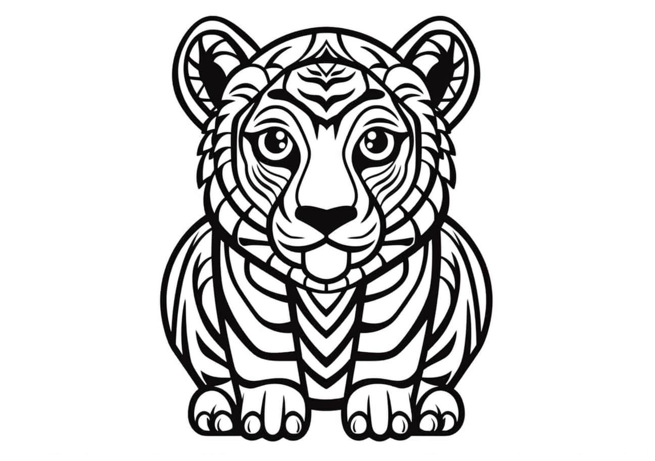 Tiger Coloring Pages, Mandala tiger for beginner