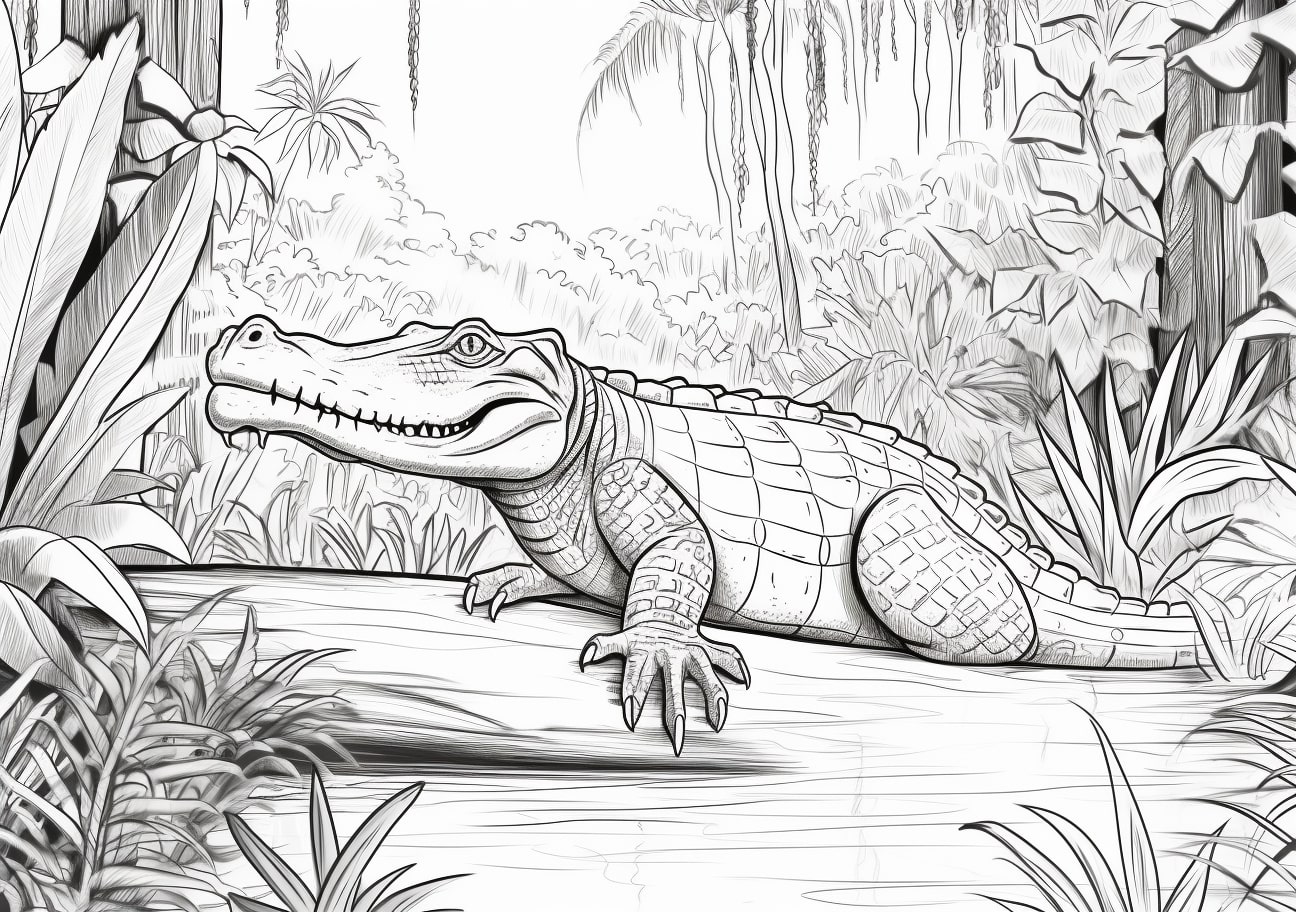 Alligators Coloring Pages, Alligator in jungle