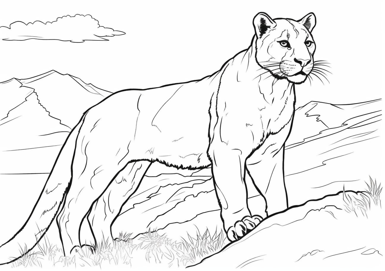 Panther Coloring Pages, Adult Panther on mountains