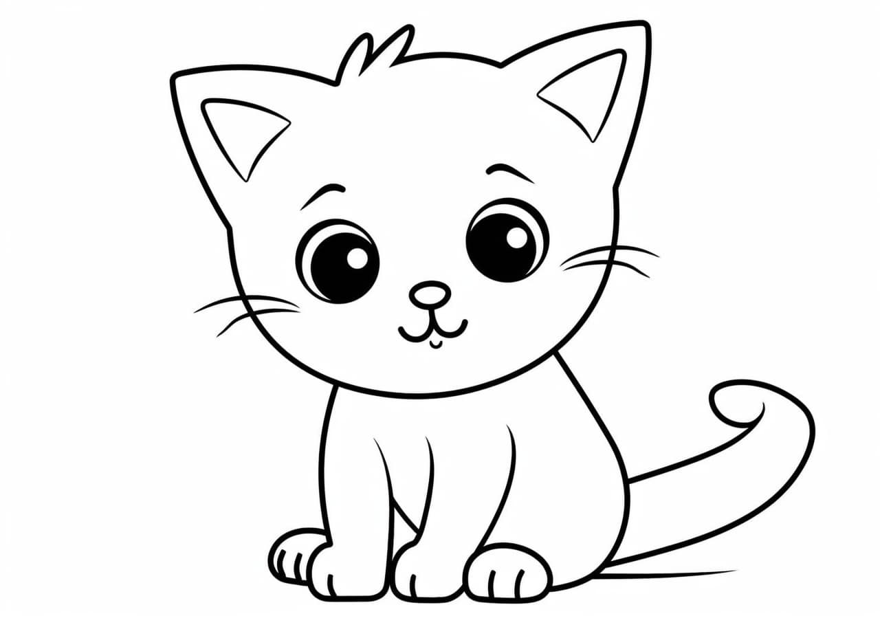 Cute Cat Coloring Pages, cute kitten, simple coloring