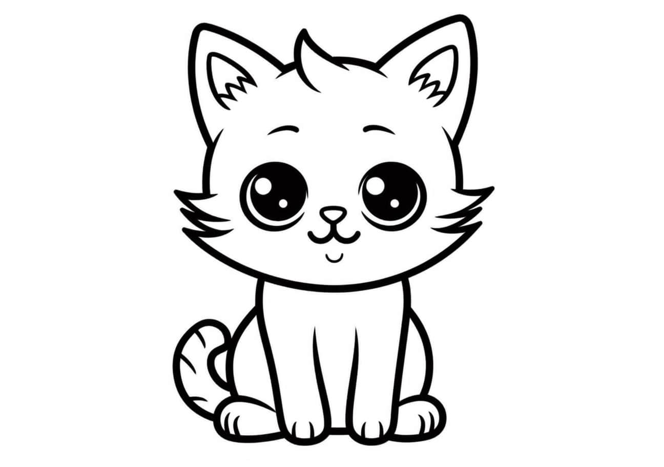 Kitten Coloring Pages, Cute cartoon kitten