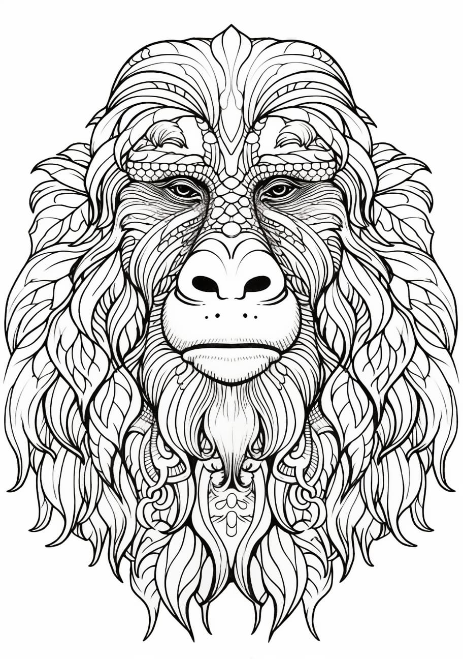 Orangutan Coloring Pages, Orangutan face in mandala style