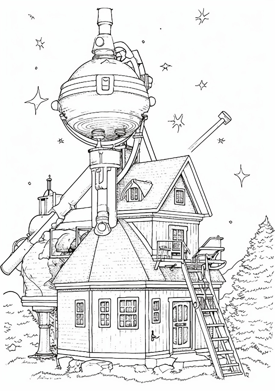 Observatory Coloring Pages, fantastic forest ranger observatory