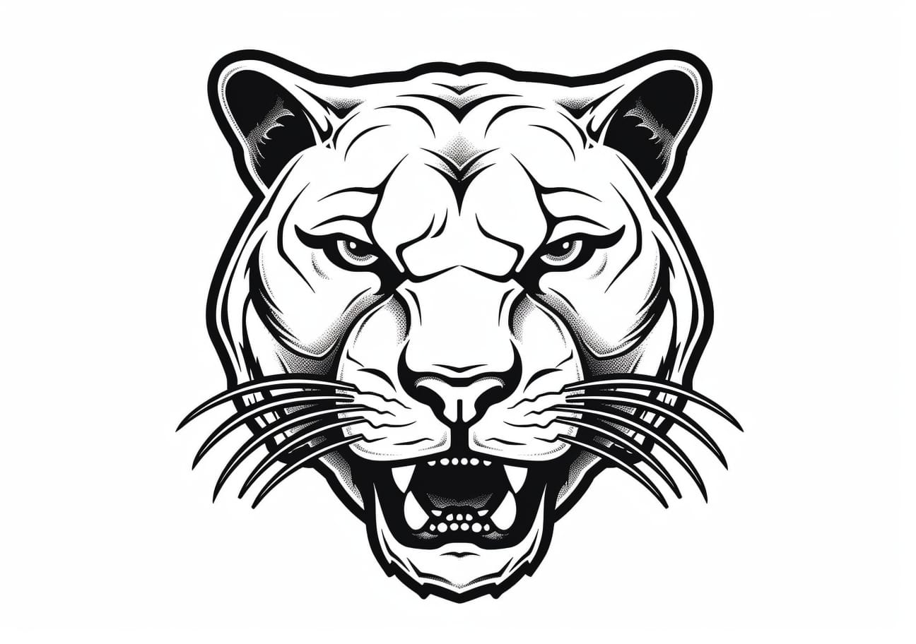 Panther Coloring Pages, Agressive face of Panther