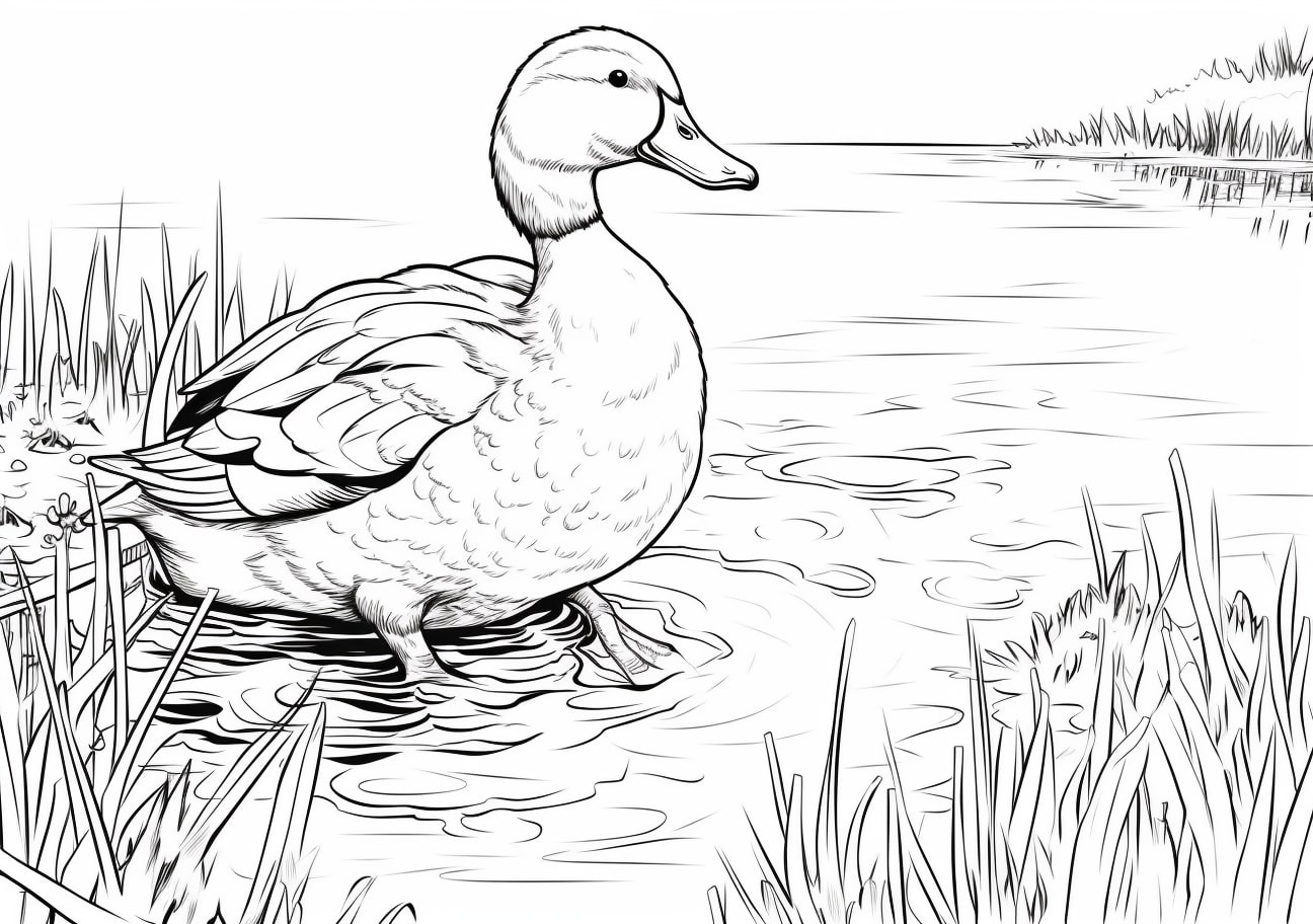 Ducks Coloring Pages, Old duck on the river