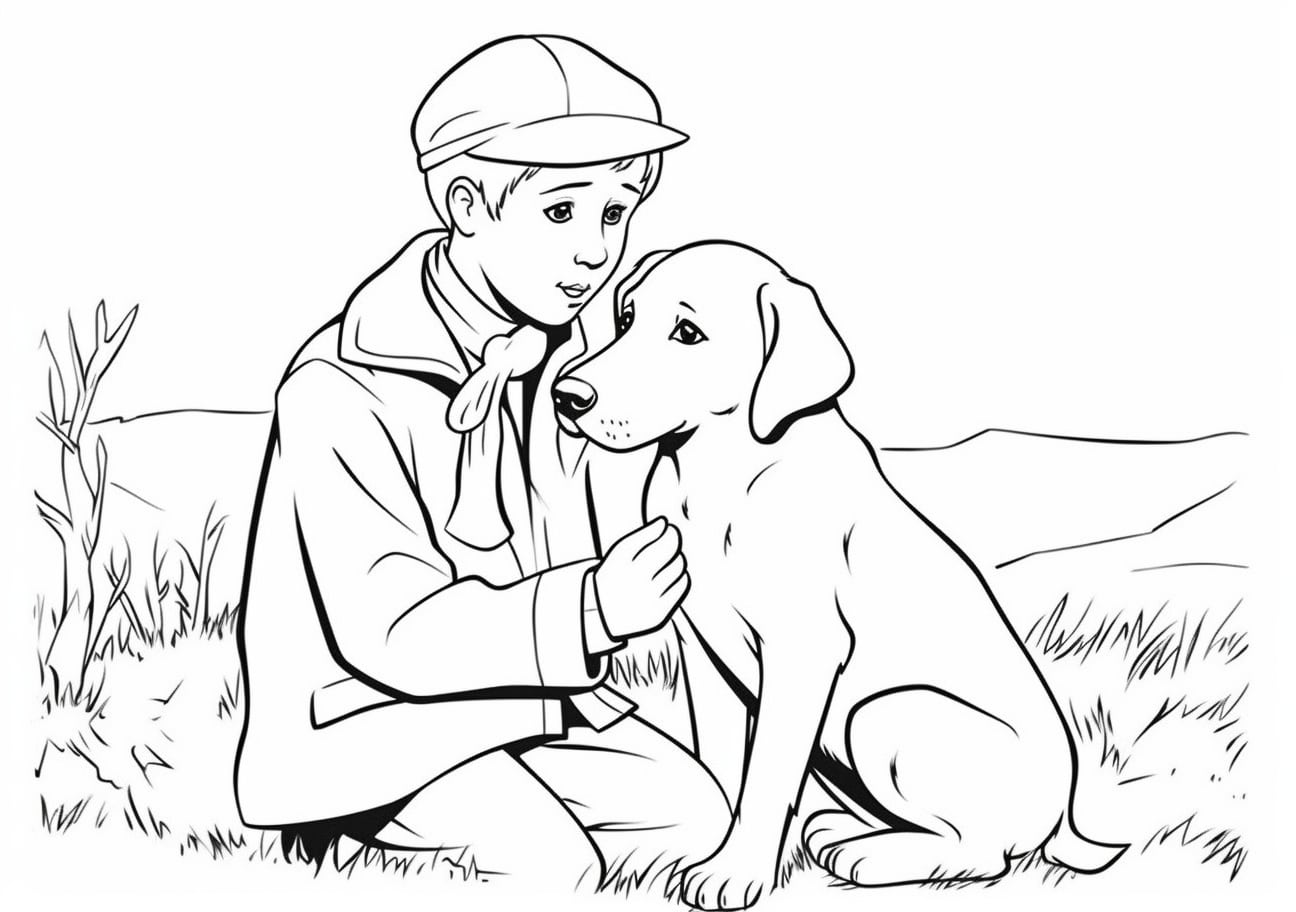 Pet Coloring Pages, A teenager with a beloved pet