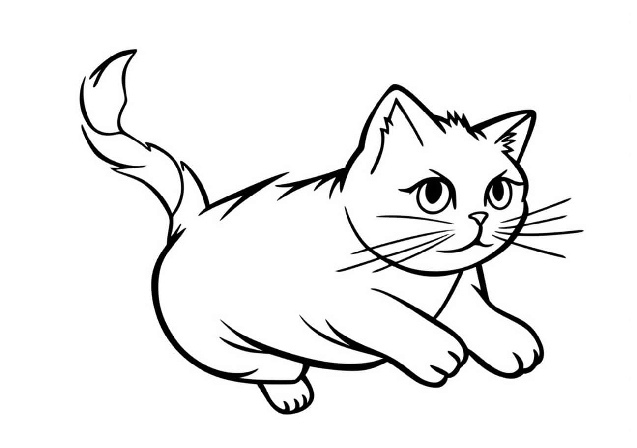 Cute Cat Coloring Pages, Handsome cat, a little fat, but jumping graciously at the moment