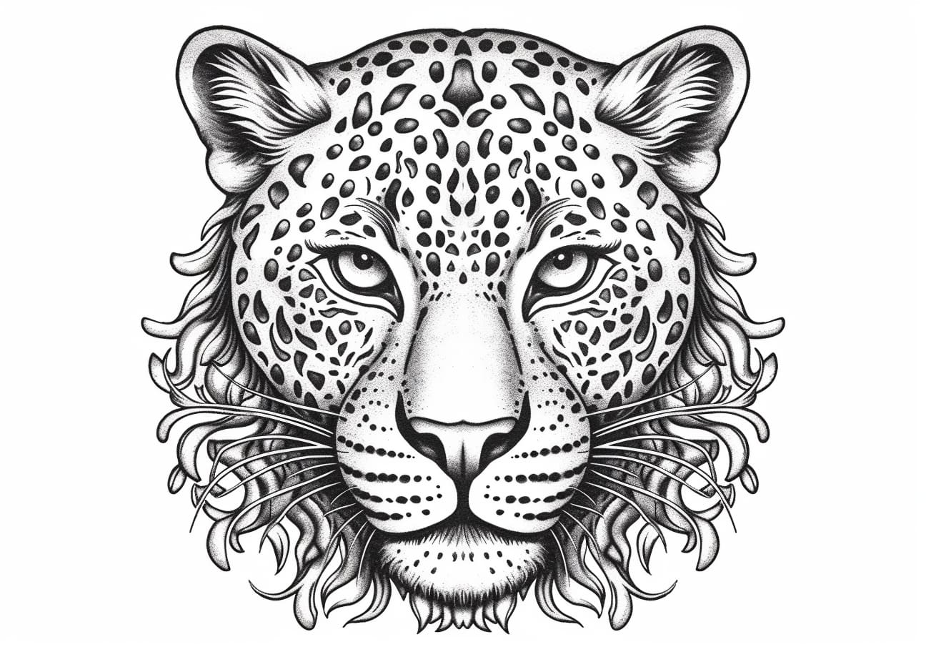 Leopard Coloring Pages, Leopard face, zentagle, mandala