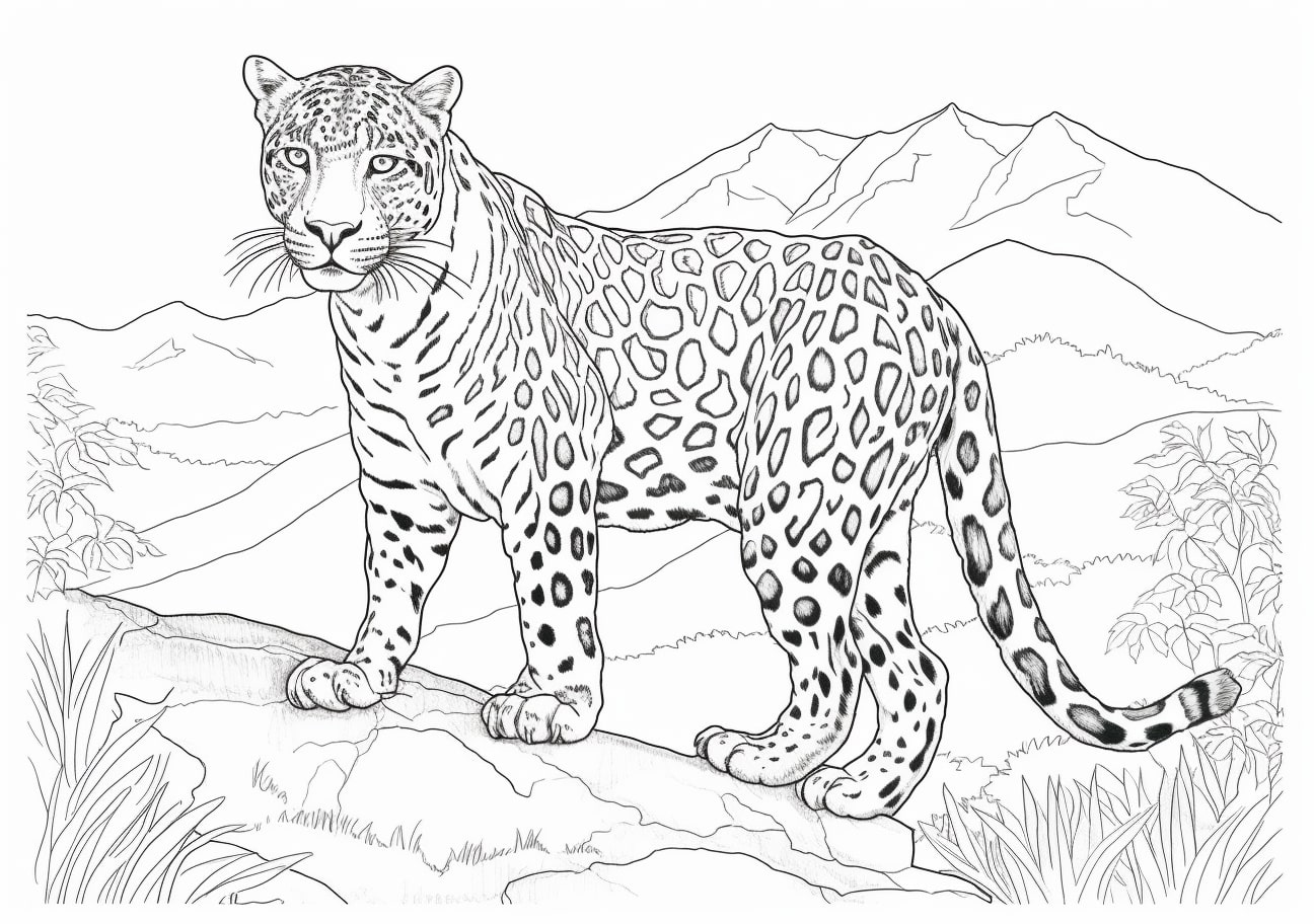 Leopard Coloring Pages, Leopard and moutains