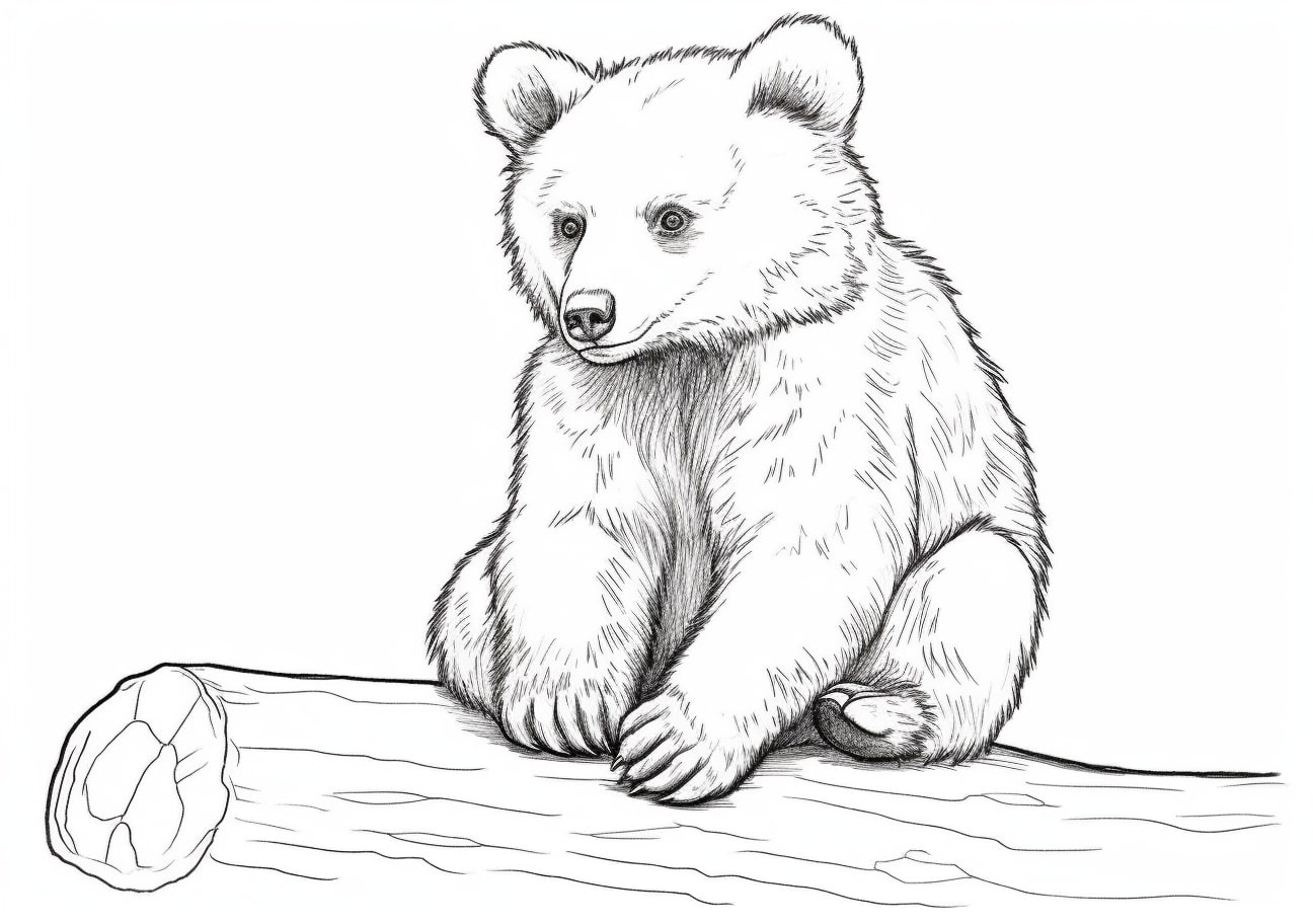 Bear Coloring Pages, Baby bear on wood