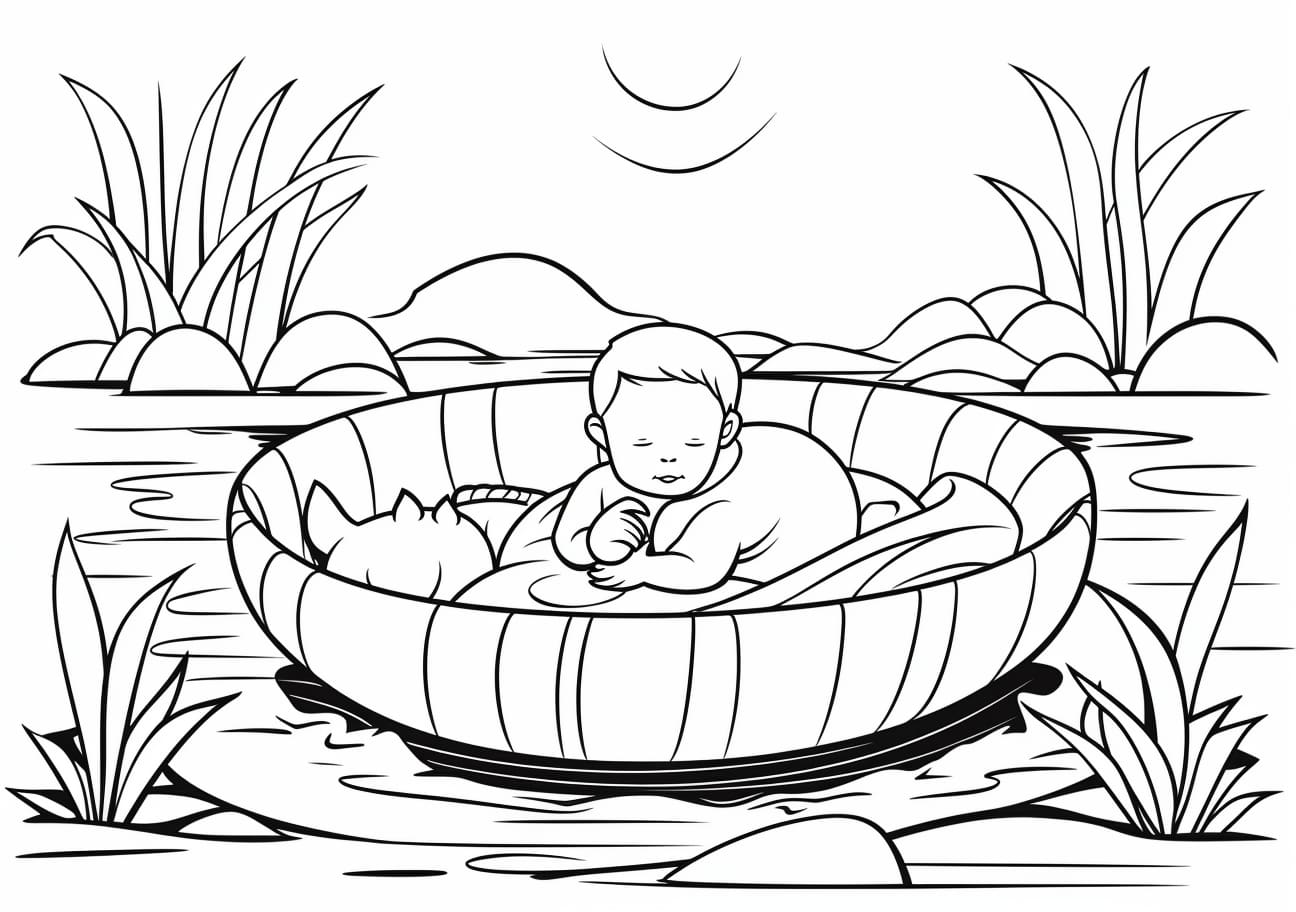 Baby Moses Coloring Pages, Child Moses in Basket