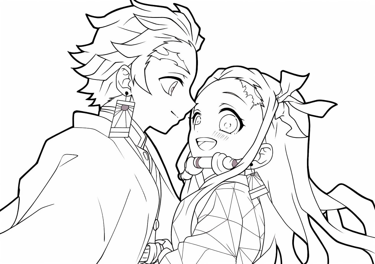 Tanjiro Kamado Coloring Pages, Tanjiro Kamado and Nezuko