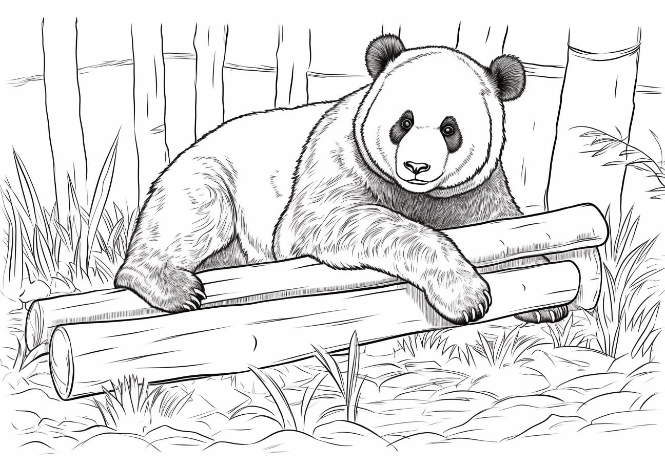 Zoo animals Coloring Pages, Cute panda lying in an enclosure.