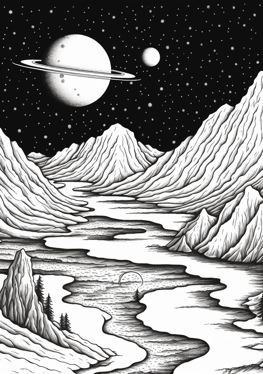 Planets Coloring Pages, Palnet Jupiter from Mars landscape