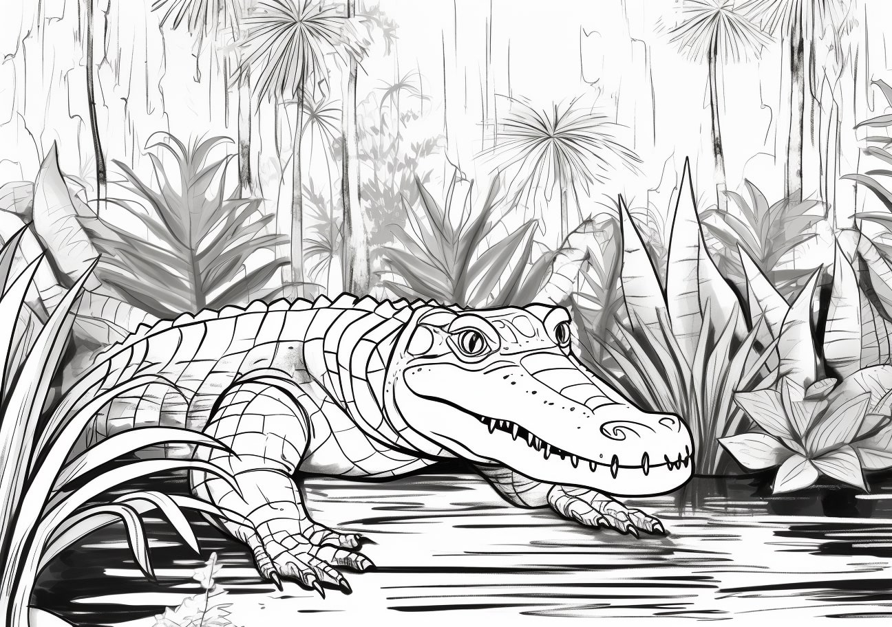 Alligators Coloring Pages, Alligator in jungle