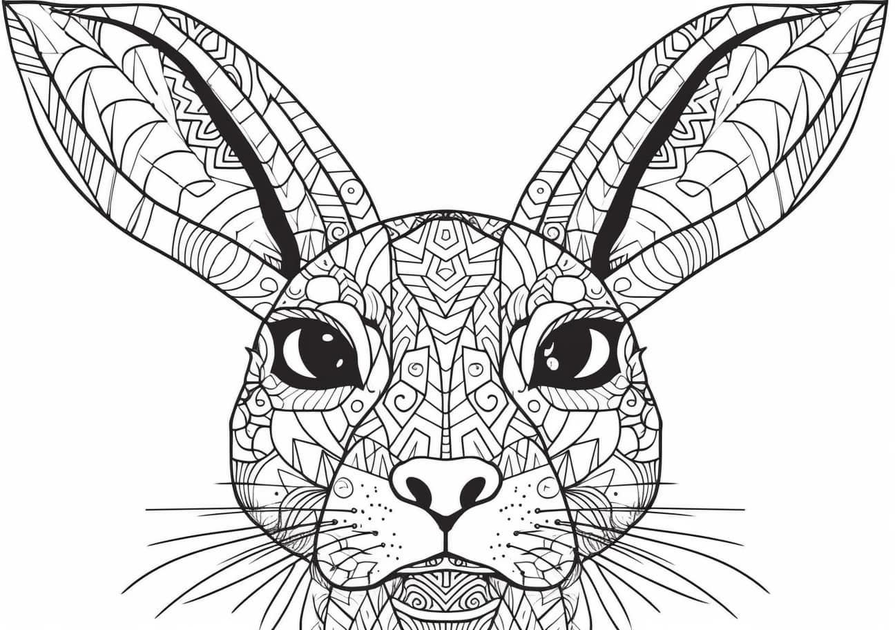 Rabbit Coloring Pages, face rabbits, hard coloring