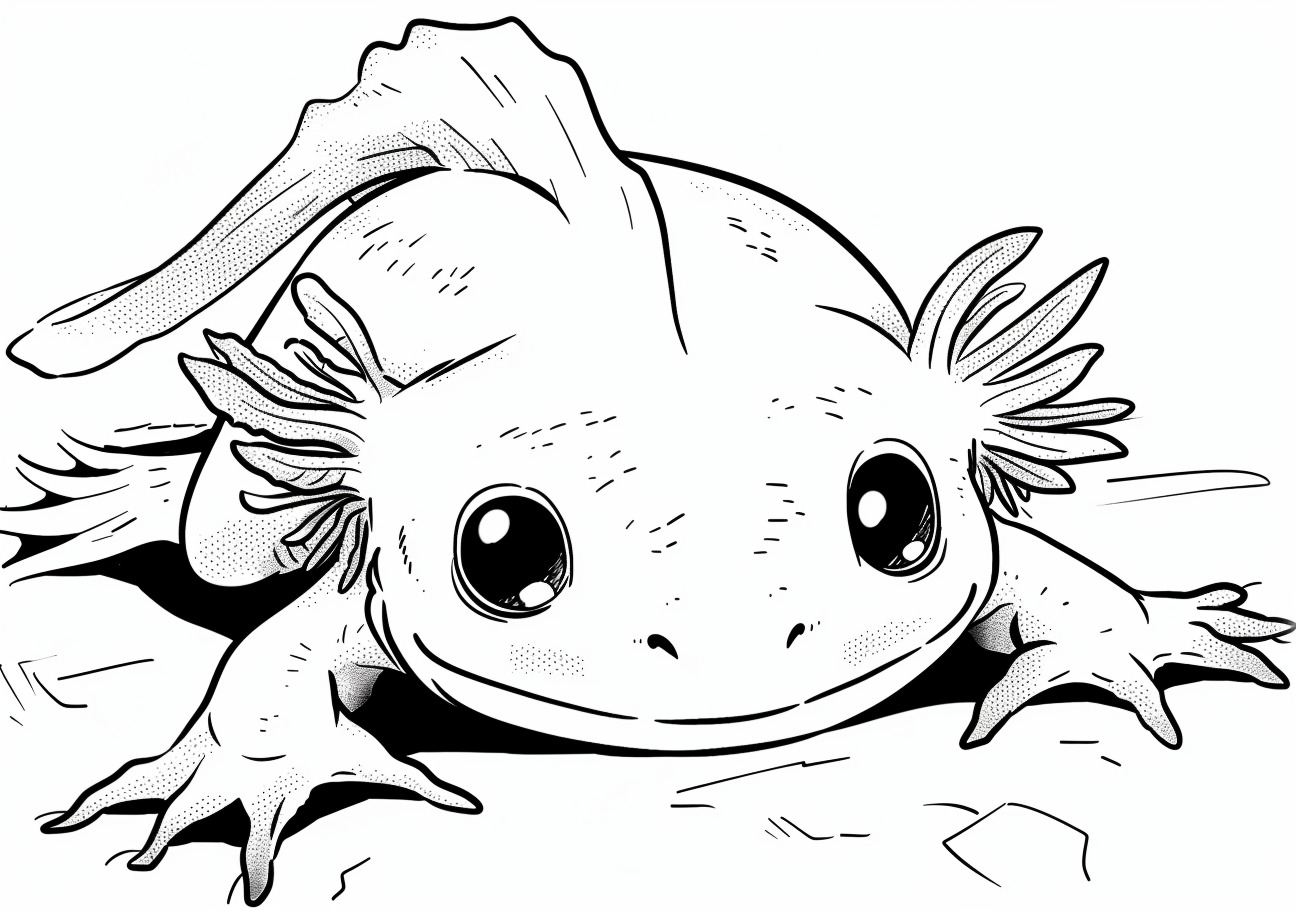 Axolotl Coloring Pages, Cartoon sad axolotl