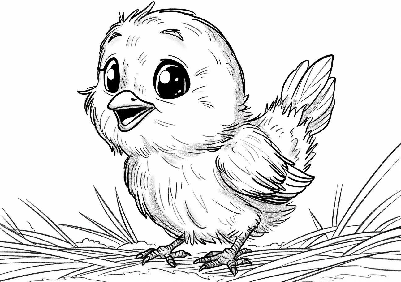 Baby chicks Coloring Pages, Cartoon baby chicks in grass