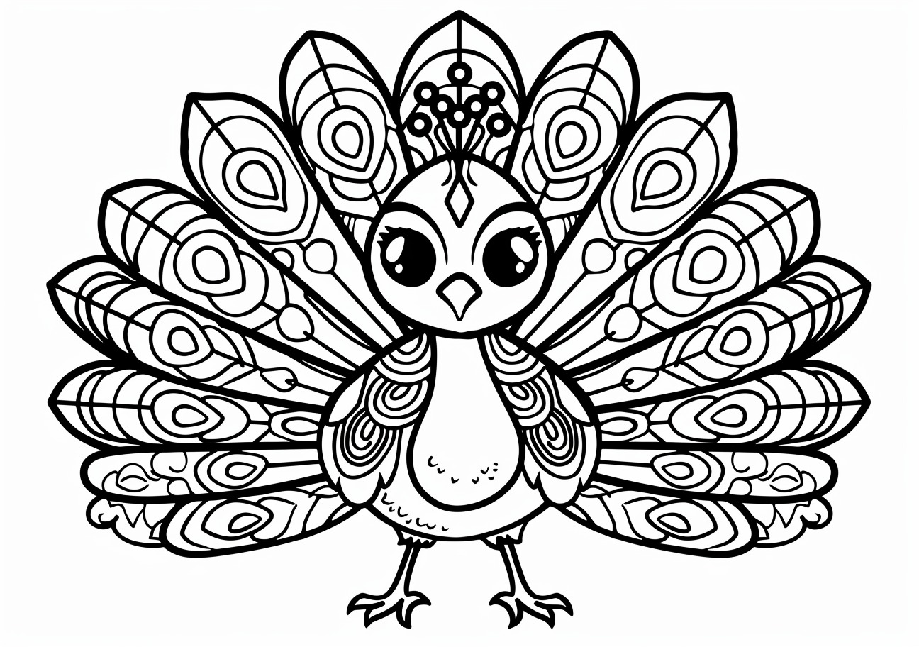 Peacock Coloring Pages, Kawaii peacock