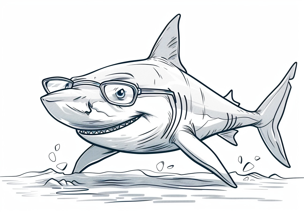 Shark Coloring Pages, Shark with glasses