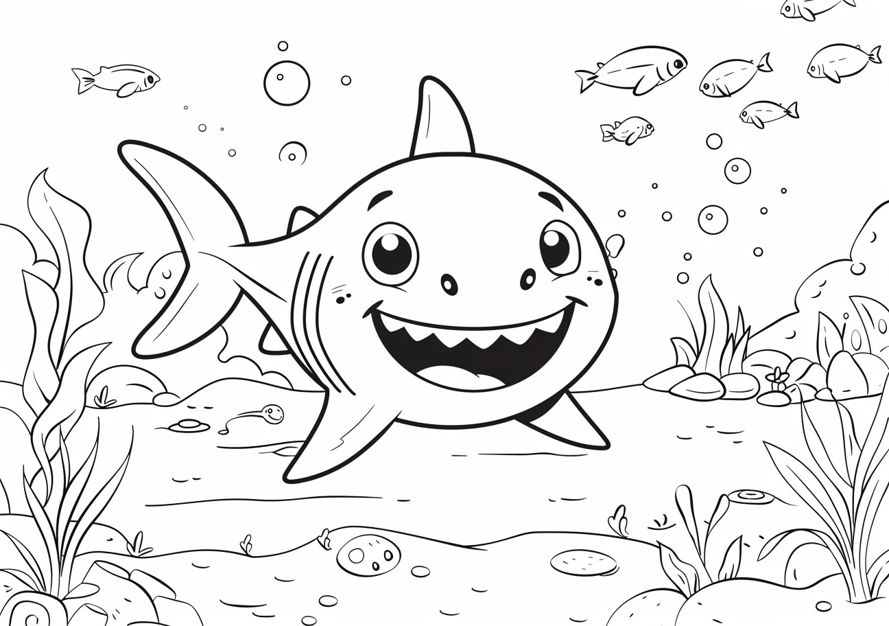 Baby shark Coloring Pages, Happy baby shark