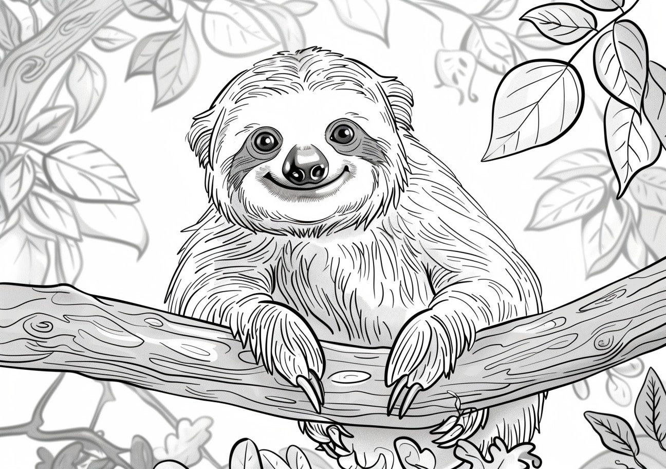 Sloth Coloring Pages, Happy Sloth