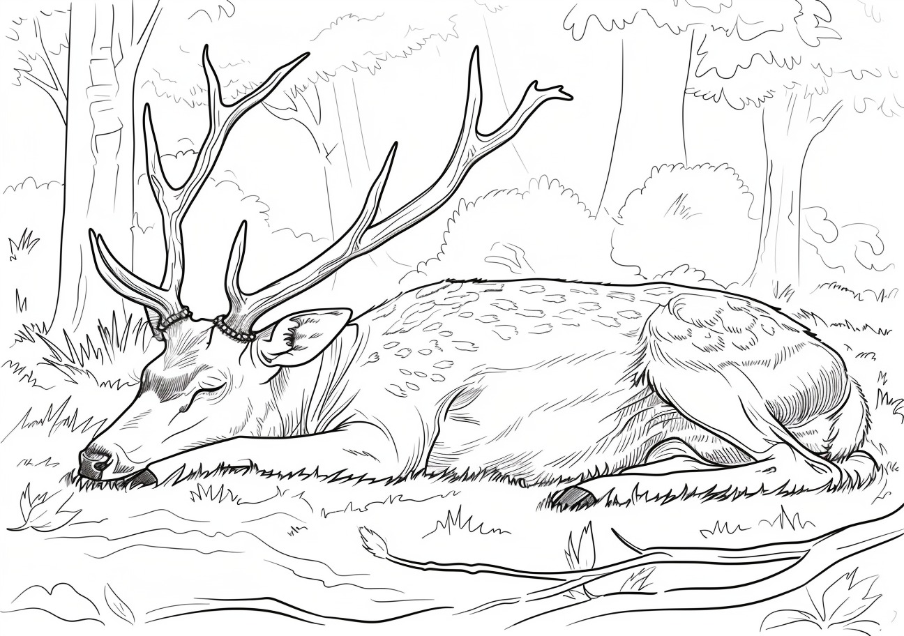 Deer Coloring Pages, Deer sleep