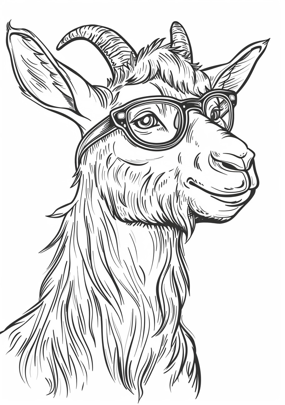 Goat Coloring Pages, Goat with glasses