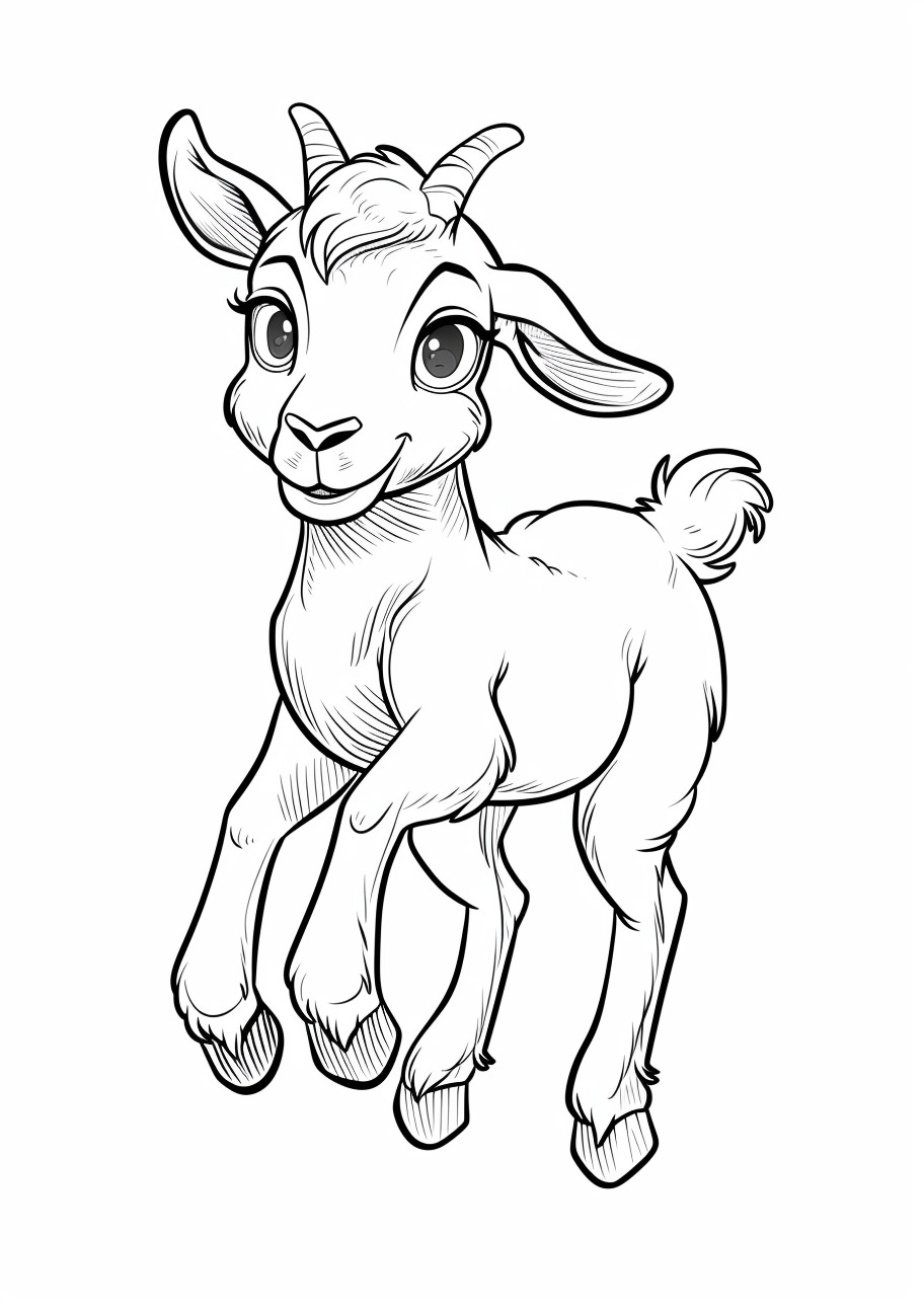 Goat Coloring Pages, Cartoon jumping goat