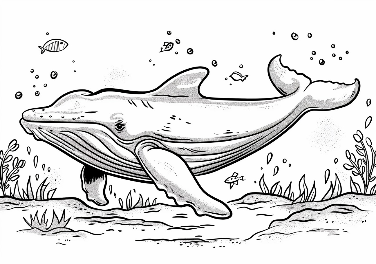 Whale Coloring Pages, Cartoon whale under water