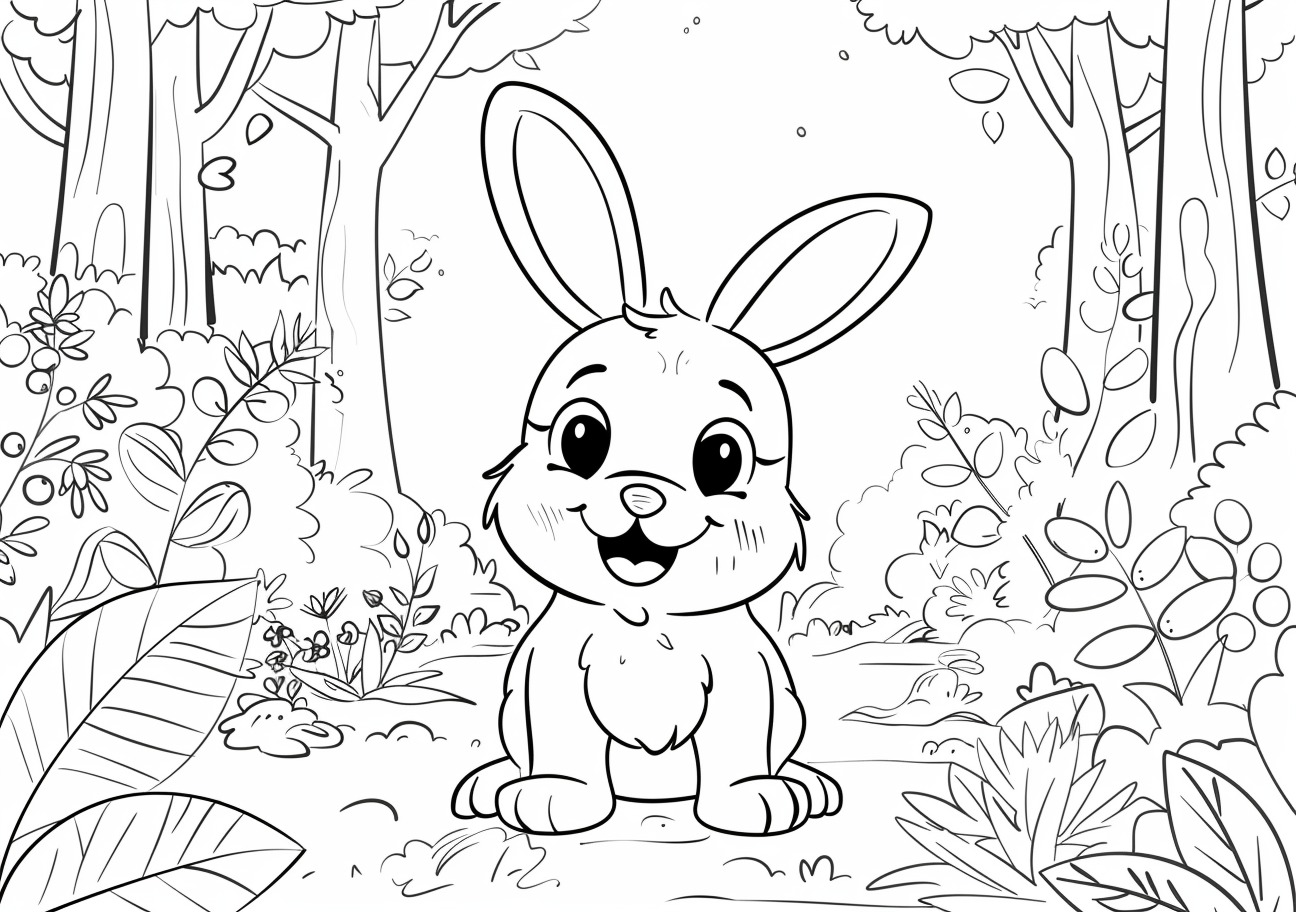 Cute bunny Coloring Pages, Cute bunny in the forest