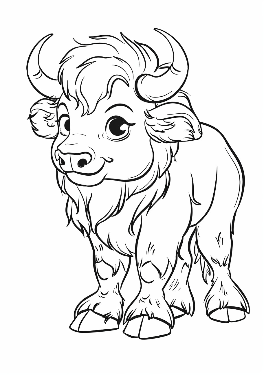 Buffalo Coloring Pages, Cartoon child buffalo