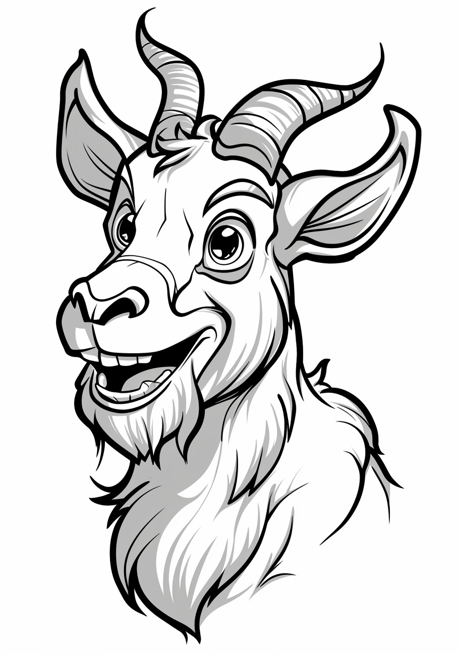 Goat Coloring Pages, Smiling cartoon goat