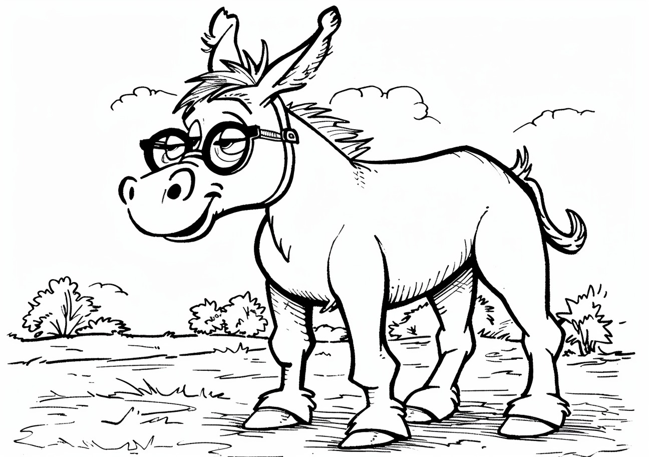 Donkey Coloring Pages, Donkey with glasses